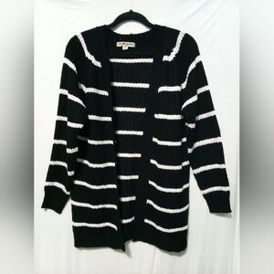 Women's Black Cardigan with White Stripes
